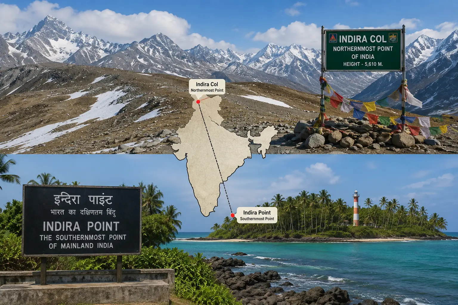 The extreme points of India — Indira Col and Indira Point - Genius Academy | India – Location, Extent and Significance
