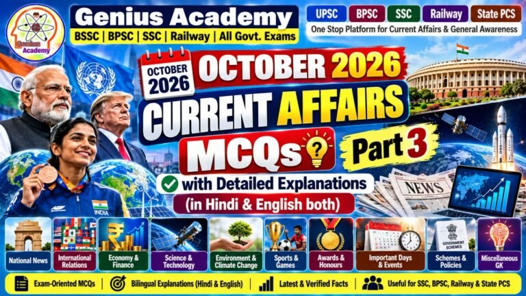 October 2026 Current Affairs MCQs Part 3 with Detailed Explanations in Hindi and English – Genius Academy